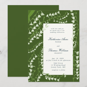 Elegantes Script Floral Frame Lily Valley Hochzeit Einladung