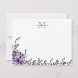 Elegantes Script Floral Lila Lavender Monogram nic Mitteilungskarte