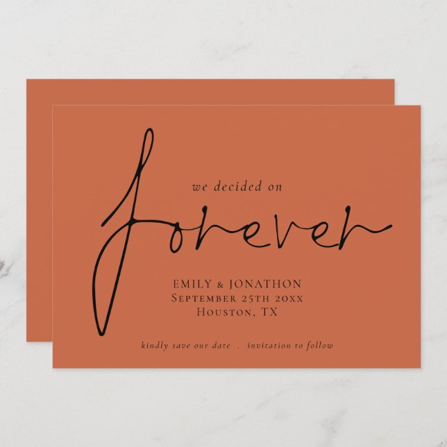 Elegantes Script Forever QR Code Terracotta Save The Date (Vorne/Hinten)