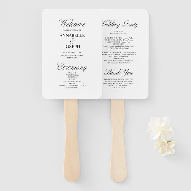 Elegantes Script-formales White Wedding-Programm Fächer (Vorne und Hinten)