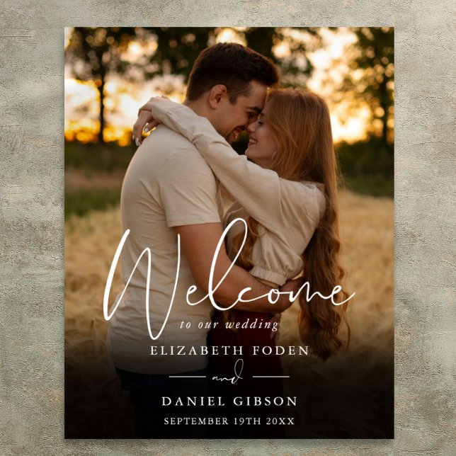 Elegantes Script-Foto-Begrüßungszeichen Poster (Elegant Script Photo Wedding Welcome Sign)