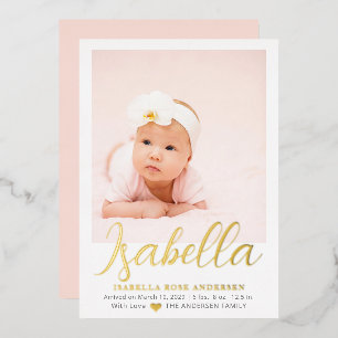 Elegantes Script-Foto Girl Baby Birth Ankündigung