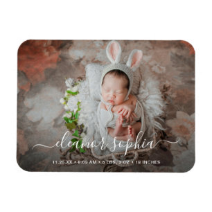 Elegantes Script Foto Girl Birth Ankündigung Magnet