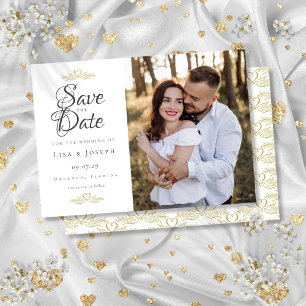 Elegantes Script Foto Goldenes Herz Save the Date Einladung