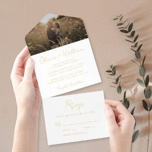 Elegantes Script-Foto Hochzeit All-in-One-Einladung