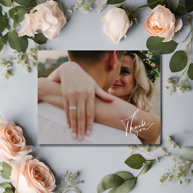 Elegantes Script Foto Hochzeit Danke Postkarte (Elegant Script Photo Wedding Thank You Postcard)