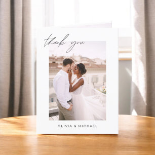 Elegantes Script Foto Hochzeit Dankeschön Karte