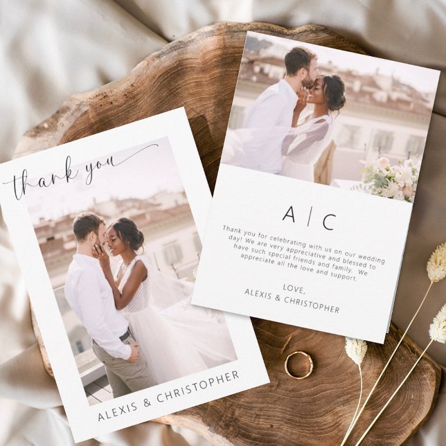 Elegantes Script Foto Hochzeit Dankeschön Karte (Von Creator hochgeladen)
