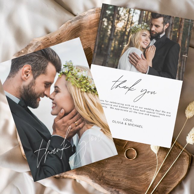 Elegantes Script Foto Hochzeit Dankeschön Karte (Von Creator hochgeladen)