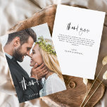 Elegantes Script Foto Hochzeit Dankeschön Karte<br><div class="desc">Mit diesem eleganten Script-Foto Wedding Dankeschön Card Ihre herzliche Dankbarkeit in zeitlosem Stil zum Ausdruck bringen. Mit raffinierter Kalligraphie, einem kompletten Foto-Layout und minimalistischen Designelementen ist diese Karte der perfekte Weg, um Ihren Gästen zu danken, während Sie einen angenehmen Augenblick von Ihrem großen Tag aus zeigen. Ideal für moderne, romantische...</div>