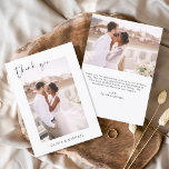 Elegantes Script Foto Hochzeit Dankeschön Karte<br><div class="desc">Mit diesem eleganten Script-Foto Wedding Dankeschön Card Ihre herzliche Dankbarkeit in zeitlosem Stil zum Ausdruck bringen. Mit raffinierter Kalligraphie, einem kompletten Foto-Layout und minimalistischen Designelementen ist diese Karte der perfekte Weg, um Ihren Gästen zu danken, während Sie einen angenehmen Augenblick von Ihrem großen Tag aus zeigen. Ideal für moderne, romantische...</div>