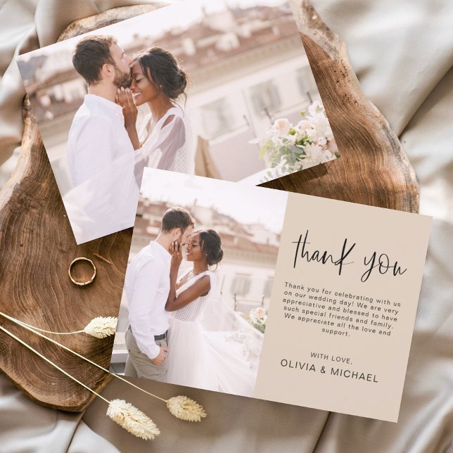 Elegantes Script Foto Hochzeit Dankeschön Karte (Von Creator hochgeladen)