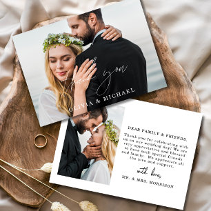 Elegantes Script Foto Hochzeit Dankeschön Karte