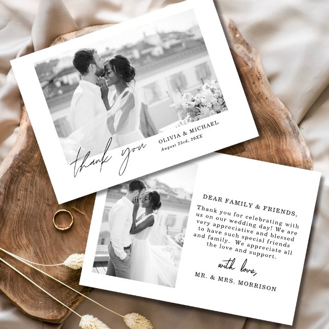 Elegantes Script Foto Hochzeit Dankeschön Karte (Von Creator hochgeladen)