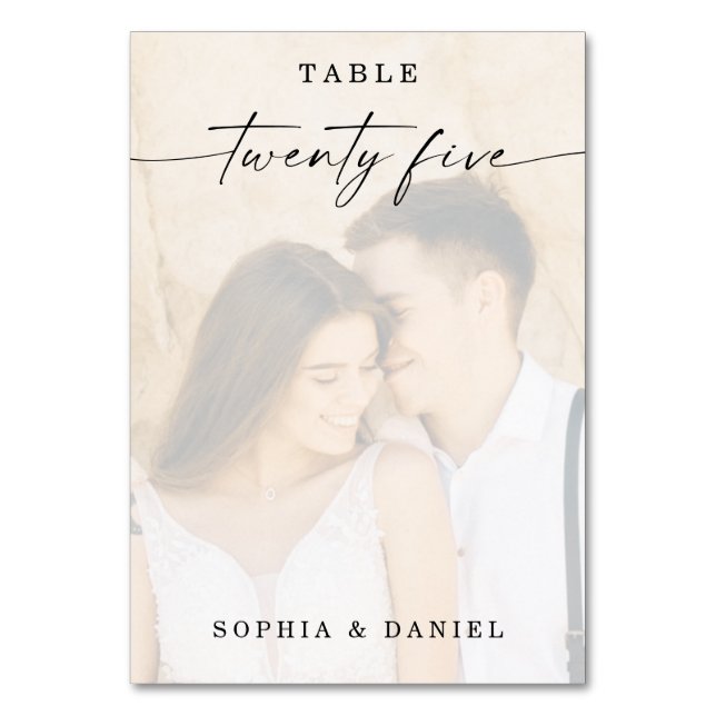 Elegantes Script-Foto Hochzeit Tischnummer 25 (Vorderseite)