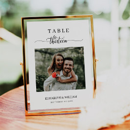 Elegantes Script Foto Hochzeit Tischnummer Dreizeh