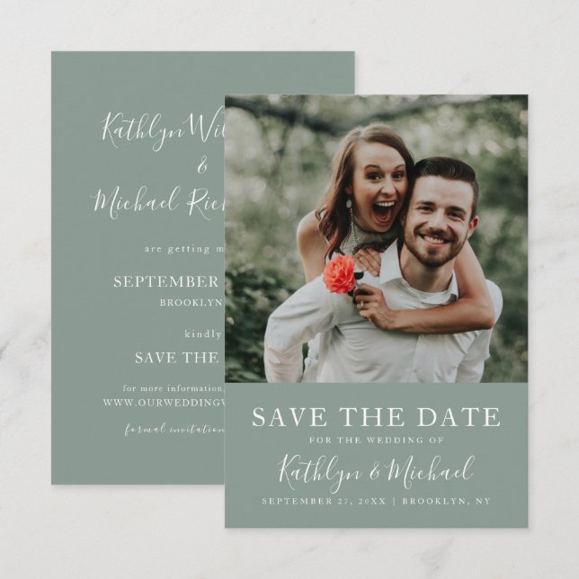 Elegantes Script-Foto Moderne Minimalistische Hoch Save The Date (Vorne/Hinten)
