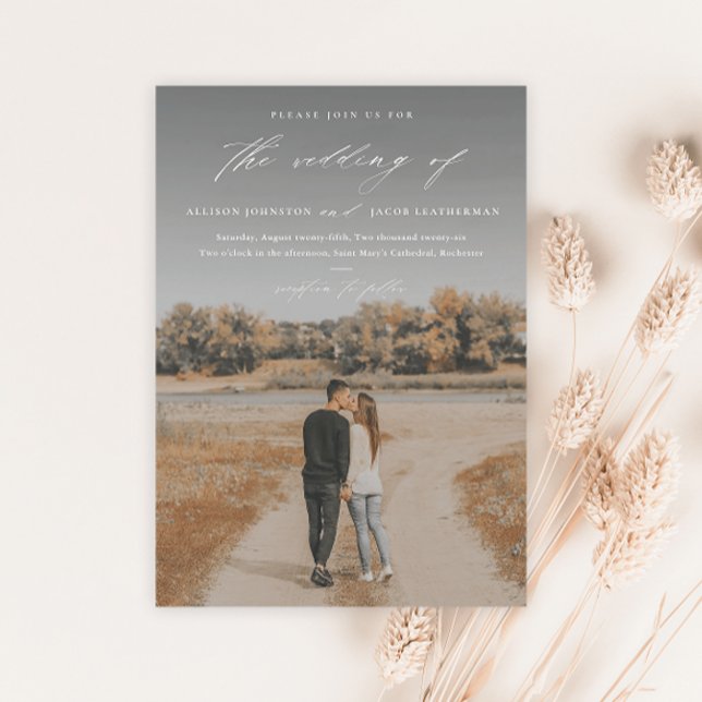 Elegantes Script-Foto-Overlay-Hochzeit Magneteinladung (Von Creator hochgeladen)