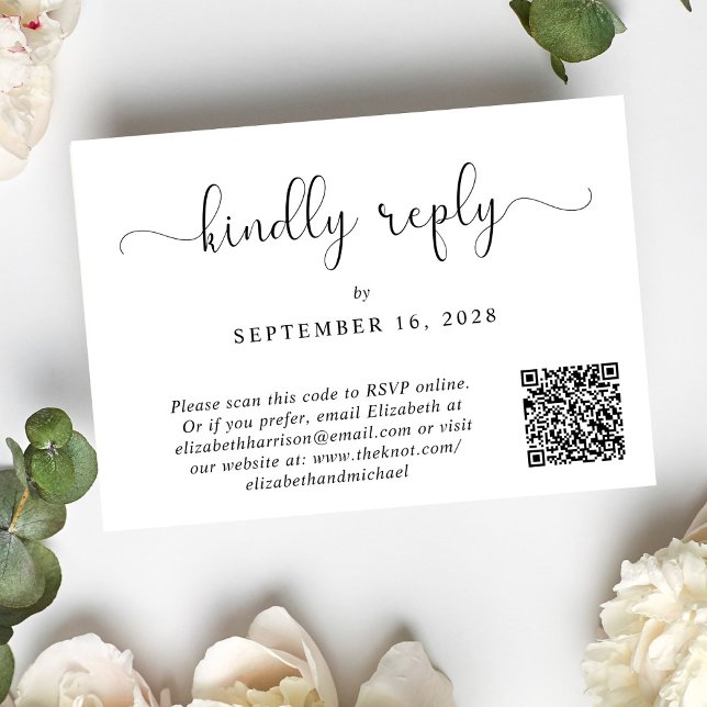 Elegantes Script Foto QR Code Hochzeit RSVP Karte (Von Creator hochgeladen)