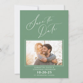 Elegantes Script Foto Sage Green Save the Date