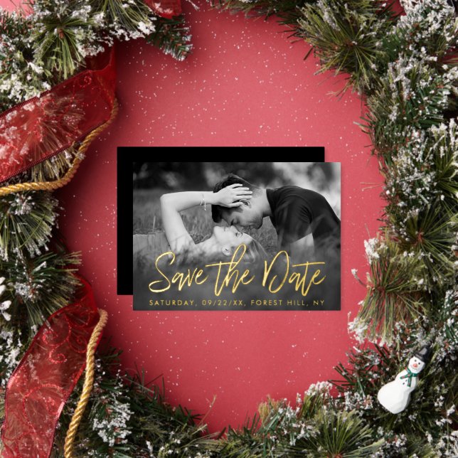 Elegantes Script-Foto Save the Date Real Folieneinladung (Insitu)