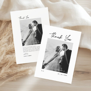 Elegantes Script Foto Schwarz und Weiß Hochzeit Dankeskarte