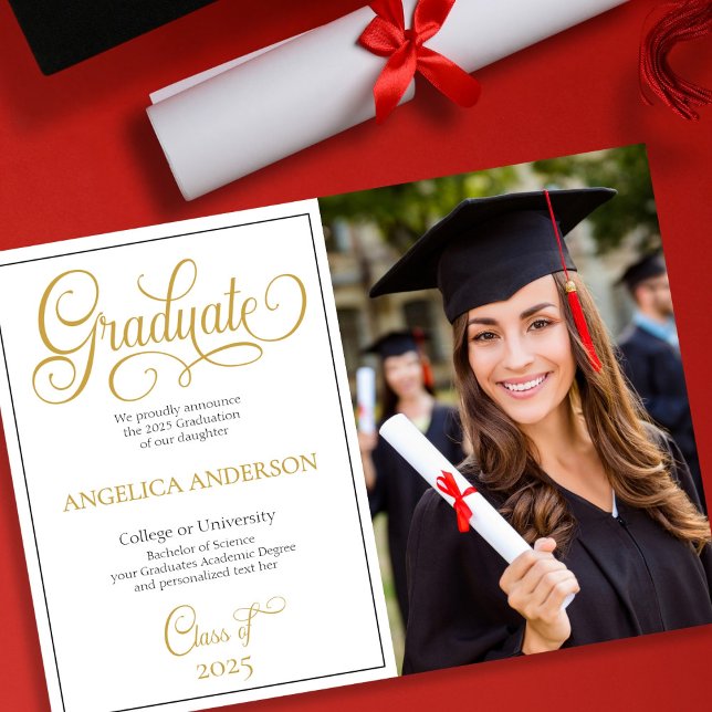 Elegantes Script Foto Uni Abschluss Ankündigung (Elegant Script Photo College University Graduation Announcement)