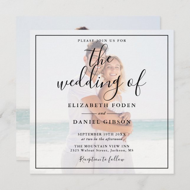 Elegantes Script-Foto Wedding Square Einladung (Vorne/Hinten)