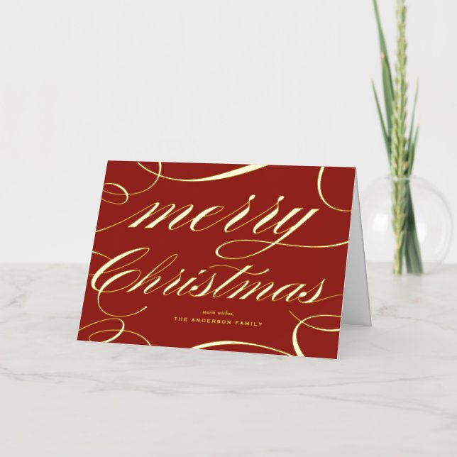 Elegantes Script Geblüht Red Merry Christmas (Vorderseite)