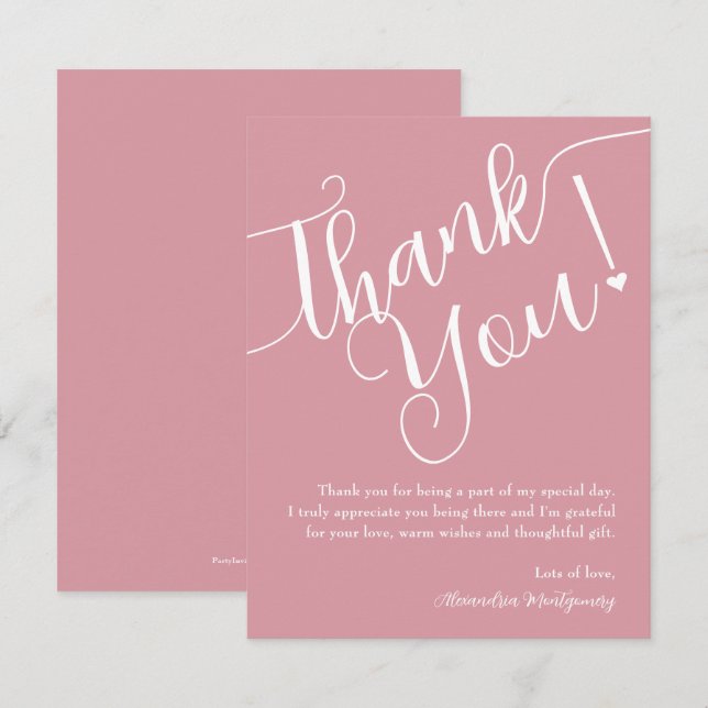 Elegantes Script Girl Baby Shower Pink Dankeskarte (Vorne/Hinten)