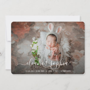Elegantes Script Girl Newborn Foto Birth Ankündigung