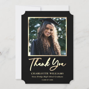Elegantes Script Gold Black Modern Foto Abschluss Dankeskarte