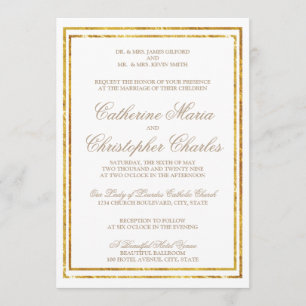 Elegantes Script Gold Border Hochzeit Einladung