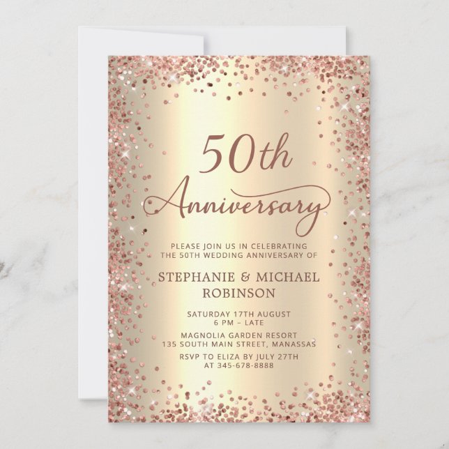 Elegantes Script Gold Foil 50. Hochzeitstag Einladung (Vorderseite)