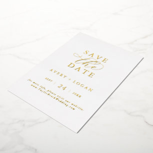 Elegantes Script Gold Foil Save the Date Folieneinladung