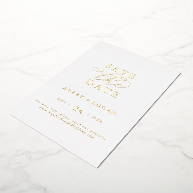Elegantes Script Gold Foil Save the Date Folieneinladung (Gedreht)