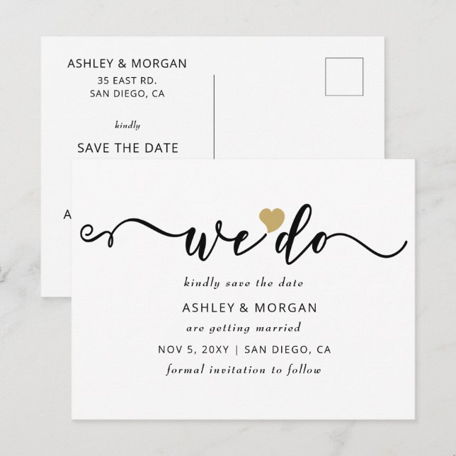 Elegantes Script Gold Heart machen wir Save the Da Ankündigungspostkarte (Vorne/Hinten)