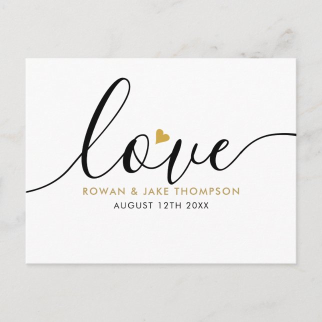 Elegantes Script Gold Heart Vielen Dank für die Mo Postkarte (Vorderseite)