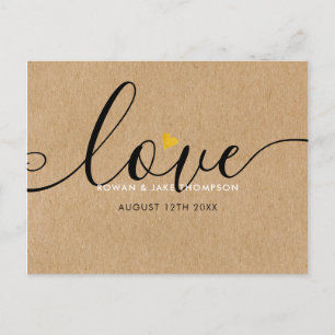 Elegantes Script Gold Herz Danke Rustic Kraft Postkarte