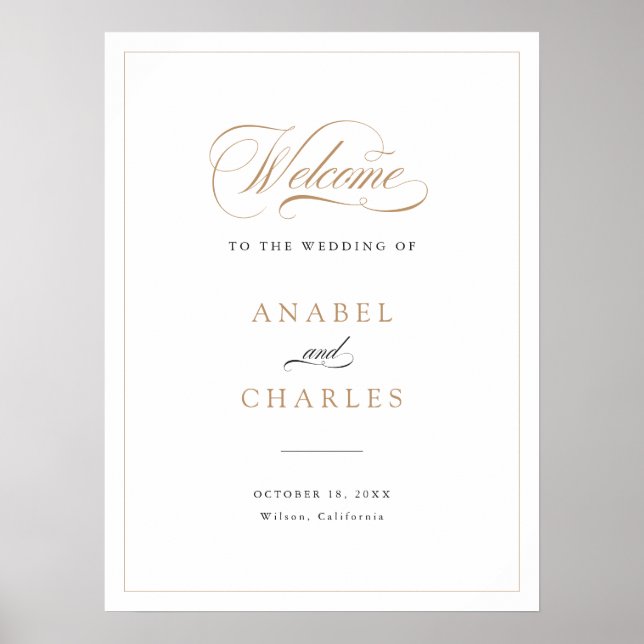 Elegantes Script Gold Moderne Hochzeit Begrüßungsz Poster (Vorne)