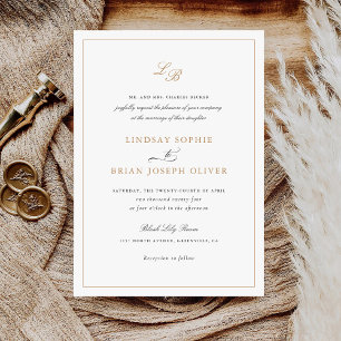 Elegantes Script Gold Monogram Moderne Hochzeit Einladung