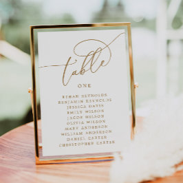 Elegantes Script Gold Tischnummer Seating Chart