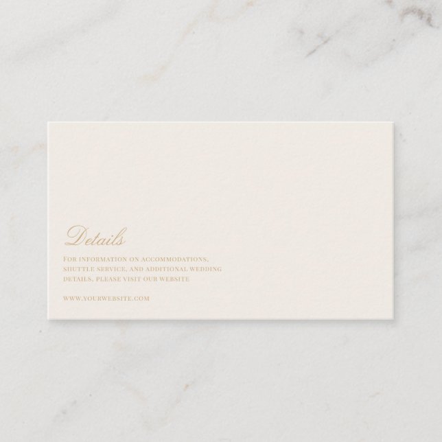 Elegantes Script, Gold und Elfenbeinheirat Details Begleitkarte (Vorderseite)