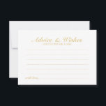 Elegantes Script Gold Wedding Advice und Wishings  Hinweiskarte<br><div class="desc">Fügen Sie Ihrer Hochzeit eine persönliche Touch mit einer eleganten Hochzeitsberatung und Wunschkarte hinzu. Diese Ratenkarte bietet den Titel in goldfarbenem, elegantem Kalligraphie-Schriftart und Details in goldklassischem Serif-Schriftart-Stil auf weißem Hintergrund. Ideal für Hochzeiten, Babydusche, Geburtstagsparty, Brautparty, Junggeselinnen-Abschied und alle besondere Anlässe. Bitte beachten Sie: Die Details der Folie werden im...</div>
