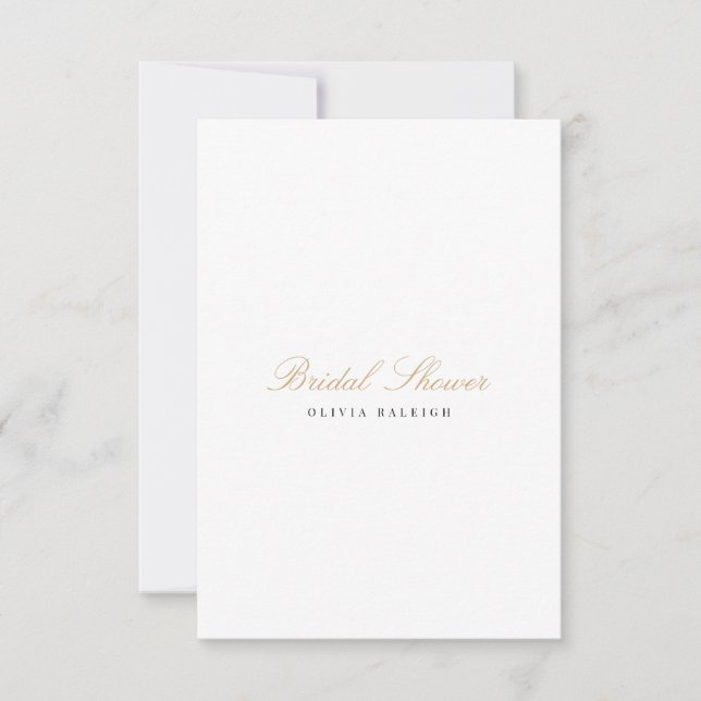 Elegantes Script Gold White Bridal Dusche Einladun Einladung (Vorderseite)