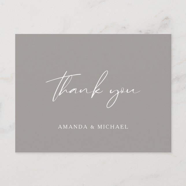 Elegantes Script Gray Monochrome Wedding Vielen Da Postkarte (Vorderseite)