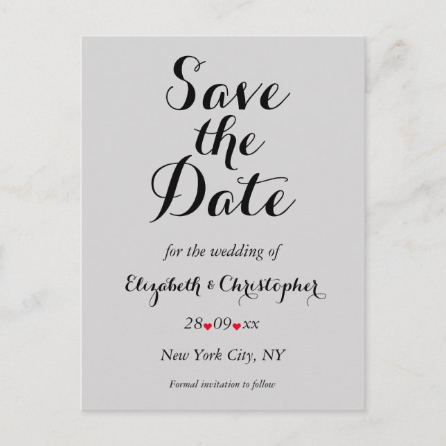 Elegantes Script Gray Wedding Save the Date Postkarte (Vorderseite)