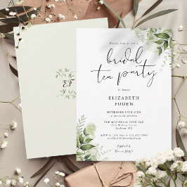 Elegantes Script Greenery Monogram Bridal Tea Part Einladung