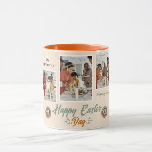 Elegantes Script Happy Osterfamilie Drei Foto Tasse