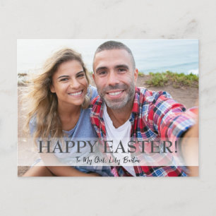 Elegantes Script Happy Osterfamilie ein Foto Feiertagspostkarte